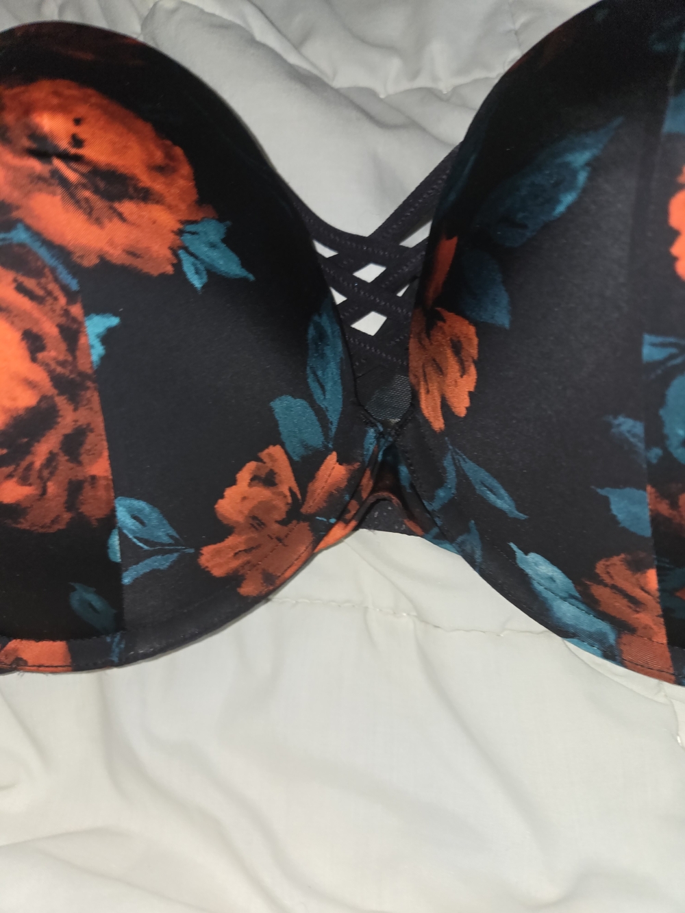 torrid Black Bra with Red Floral & Teal Leaves - Picture 3 of 5